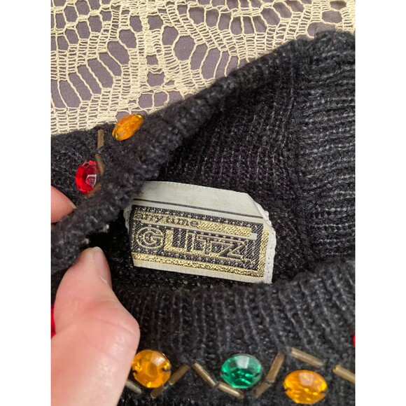 Vintage 80s Fancy Sweater 1980s Black & Silk Long Sleeve New Wave Size Large - Picture 5 of 8